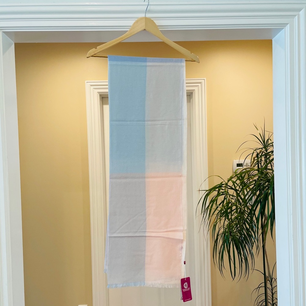 Wool Silk Cashmere Pastel Colorblock Scarf Wrap